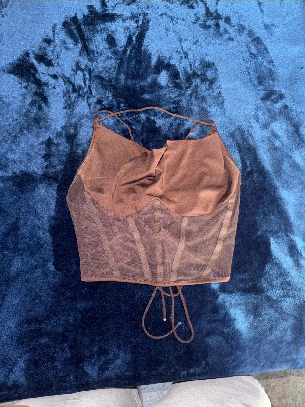 Brown Mesh Corset Crop Top - Unbranded